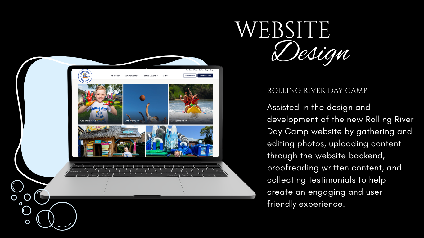 Rolling River Day Camp website on laptop